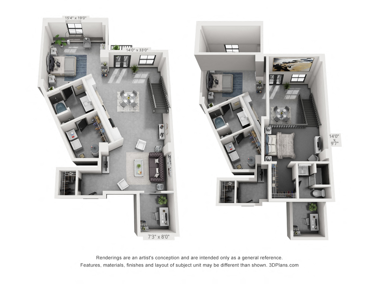 Floor plan for 2 beds, 2 baths, 1446 sqft